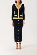 Black Beige Button detailed cardigan and skirt suit 28850