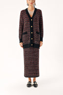 Red Knitwear long skirt and cardigan suit 28857