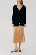 Black V-neck long wool knit cardigan 28864