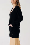 Black V-neck long wool knit cardigan 28864