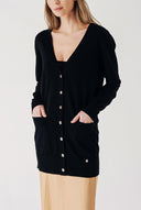 Black V-neck long wool knit cardigan 28864