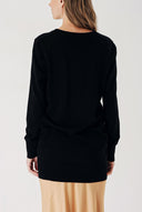 Black V-neck long wool knit cardigan 28864