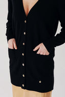 Black V-neck long wool knit cardigan 28864