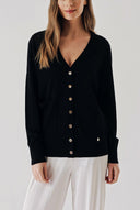 Black V-neck woolen long knit cardigan 28867