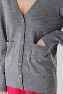 Gray V-neck woolen long knit cardigan 28867