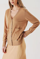 Beige V-neck woolen long knit cardigan 28867