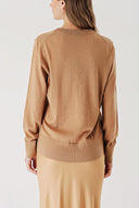 Beige V-neck woolen long knit cardigan 28867