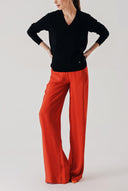 Black V-neck wool knit sweater 28869