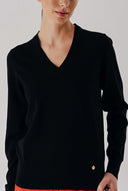 Black V-neck wool knit sweater 28869