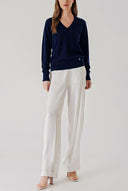 Navy Blue V-neck wool knit sweater 28869