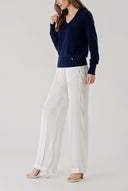 Navy Blue V-neck wool knit sweater 28869