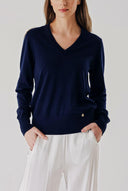 Navy Blue V-neck wool knit sweater 28869