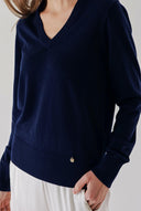 Navy Blue V-neck wool knit sweater 28869