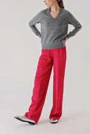 Gray V-neck wool knit sweater 28869