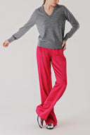 Gray V-neck wool knit sweater 28869