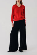 Red V-neck wool knit sweater 28869