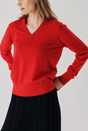 Red V-neck wool knit sweater 28869