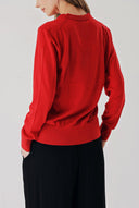 Red V-neck wool knit sweater 28869