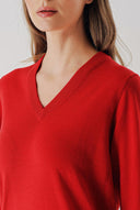 Red V-neck wool knit sweater 28869