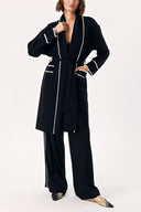 Black Wool belt long knit cardigan 28874