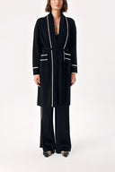 Black Wool belt long knit cardigan 28874
