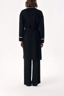 Black Wool belt long knit cardigan 28874