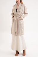Beige Camel Hair Wool belt long knit cardigan 28874