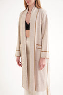 Beige Camel Hair Wool belt long knit cardigan 28874