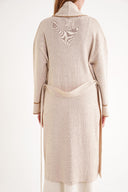 Beige Camel Hair Wool belt long knit cardigan 28874