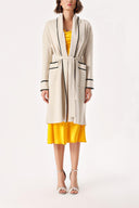 Bej-Siyah Yünlü kemer uzun triko hırka 28874