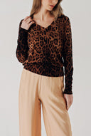 Pars V-neck leopard print wool knit sweater 28875