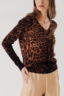 Pars V-neck leopard print wool knit sweater 28875