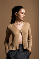 Gold Short thin shiny string knitted cardigan 28877
