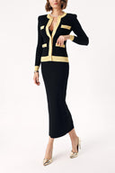 Mustard Button detailed cardigan and skirt suit 28879