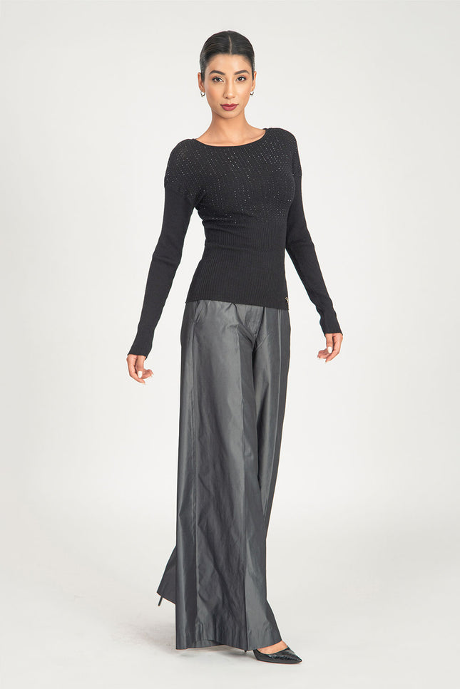 Black Embellished viscosa sweater 28887