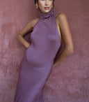 Pink Sleeveless turtleneck long dress 28894