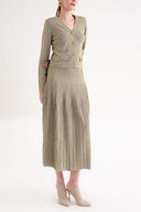 Green Knitwear suit with pleated detail skirt and jacket 28889