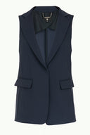 Navy Blue Single Button sleeveless vest 60893