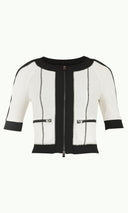White-Black Zipped and seam stitch  knit jacket 60994