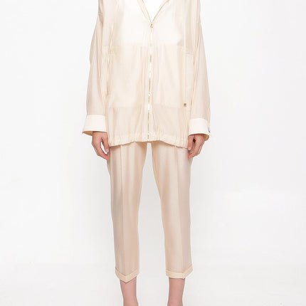 Ekru Oversize Fermuarlı Ceket 61155