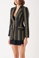 Black Striped linen blazer 61168
