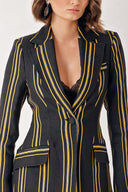 Black Striped linen blazer 61168