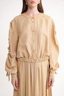 Camel Hair Short jacket with gathered sleeves and elasticated waist with snap fasteners 61185