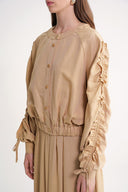 Camel Hair Short jacket with gathered sleeves and elasticated waist with snap fasteners 61185