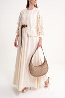 Ecru Short jacket with gathered sleeves and elasticated waist with snap fasteners 61185