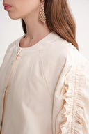 Ecru Short jacket with gathered sleeves and elasticated waist with snap fasteners 61185