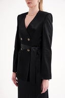 Black Padded and belted blazer 61187