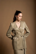 Beige Padded and belted blazer 61187