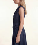 Navy Blue Waist-fitting bag with lining and pocket details 61188