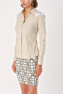 Beige Ecru Guipure DETAILED POPLIN SHIRT 10429
